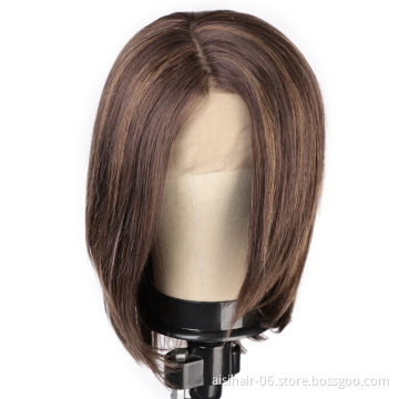 Aisi Hair Wholesale Medium Long Mixed Brown Swiss Lace Wig Natural Straight Brazilian Human Hair Lace Front Wigs For Black Women